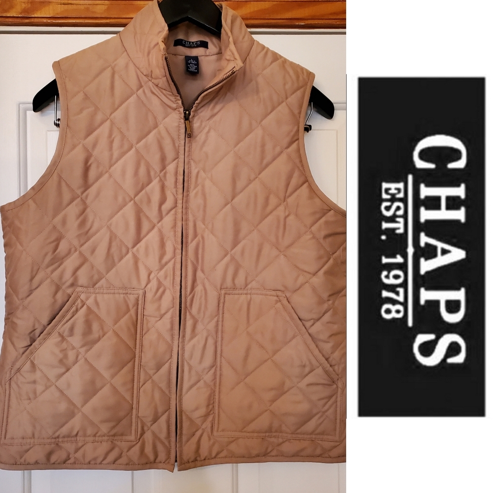 CHAPS | Large Tan Vest Stitching Pockets EUC